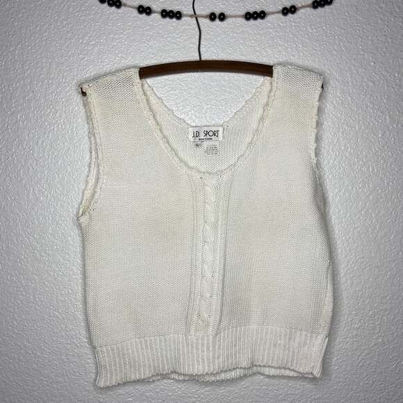 Vintage Tops - Vintage J.D. Sport New York Cream Knit Sweater Tank Top